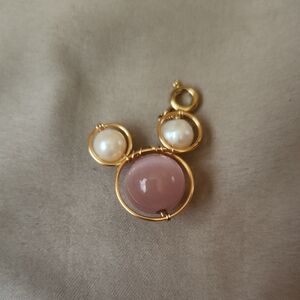 Gold Pearl and Rose Quartz Pendant - Women Jewelry